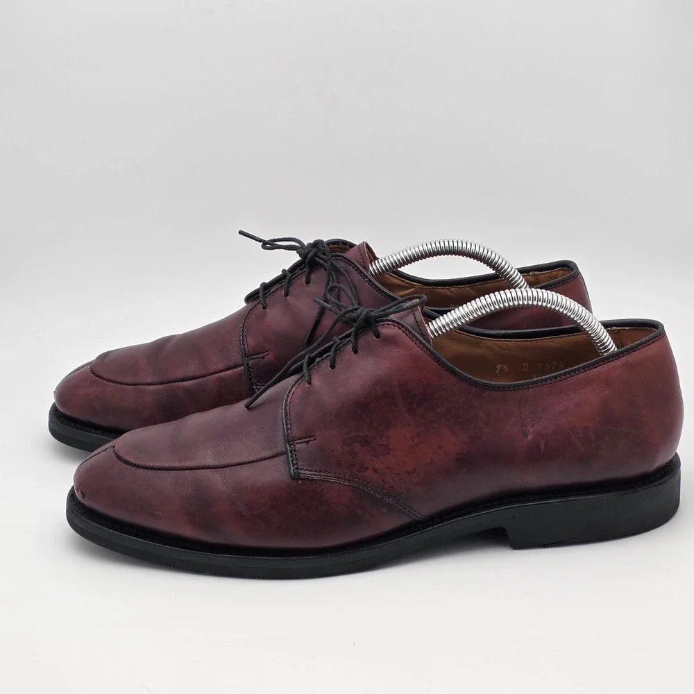 Allen Edmonds Derby Men 9.5 Burgundy Leather Split Toe Made in USA Dress Shoes